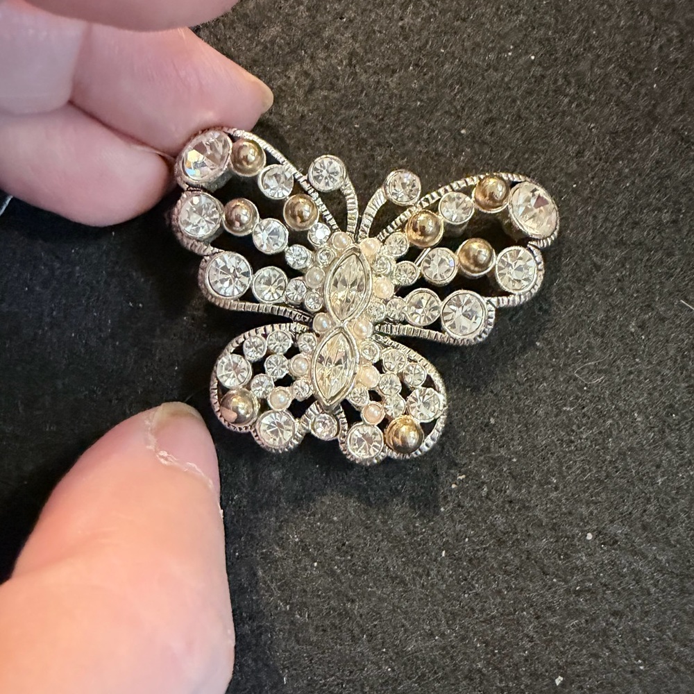 Vintage Premier Designs Silver and Clear Crystal Butterfly Brooch